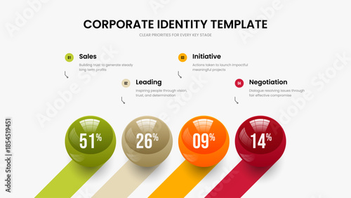 Enterprise Briefing Four Step Diagram Slideshow Layout. Simple Plan Frame Template Vector Illustration. Elegant Insight 4 Option Chart Slide Design.