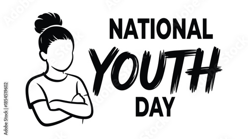 National youth day bold typography illustration with confident young woman silhouette symbolizing empowerment strength leadership and inspiration for youth celebration design