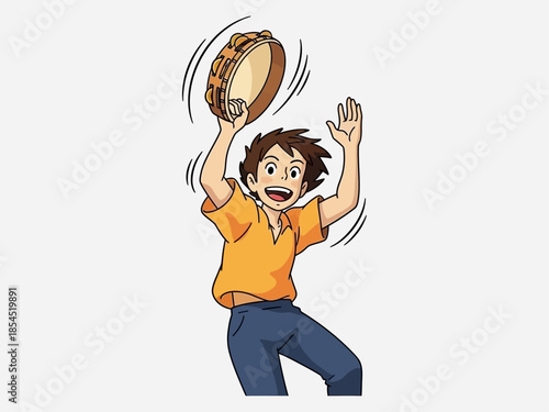 Man Dancing with Tambourine in Hand.