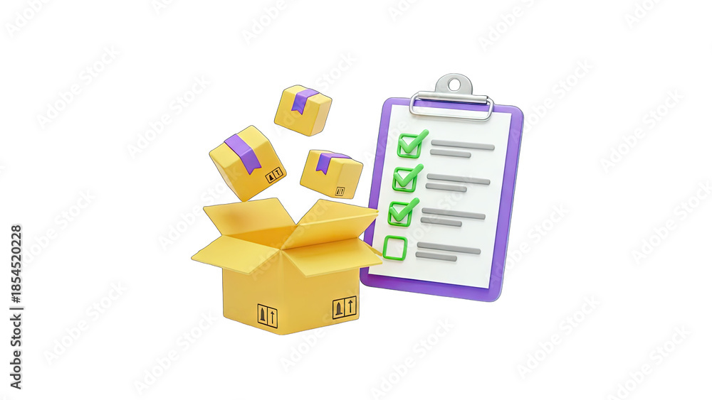 Obraz premium 3D Delivery Boxes and Checklist Icon on transparent background