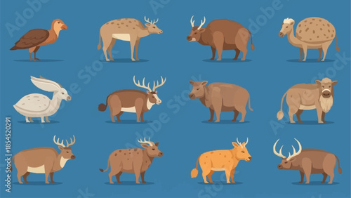 Collection of Various Wild Animals Illustrated.