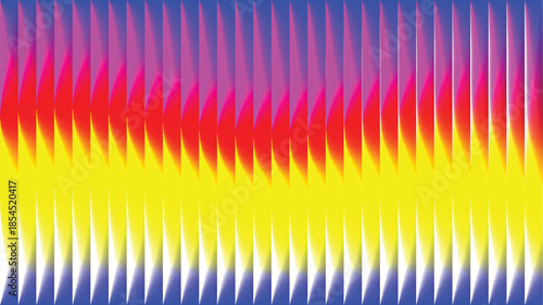 Iridescent ribbed glass abstract background featuring vertical lines and smooth multicolor gradient bands with luminous contrast, vector illustration