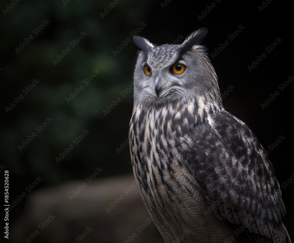 Obraz premium German lower saxony wild animal owl bird wildlife nature europe old world habitat forest north watching alert eye head beak feather perched branch tree natural light outdoors autumn winter