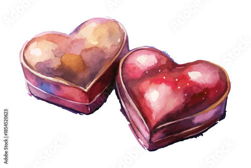Heart Shaped Chocolate Box Watercolor Icon vector illustration isolated on white background