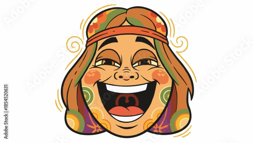 Cartoon Woman Laughing with Headband.