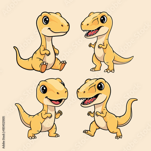 Cute Baby T Rex Dinosaur Cartoon Set, Kawaii Dino Character Collection for Kids Nursery Design