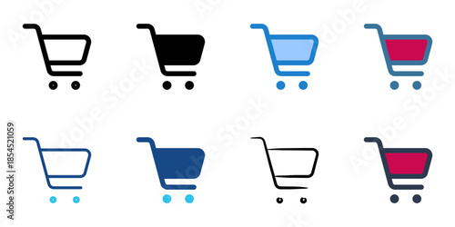 Cart icons set multiple style collection. Editable stroke 
