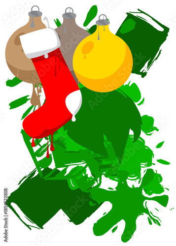 Christmas stocking and decoration ball graffiti. Abstract modern street art decoration performed in urban painting style.
