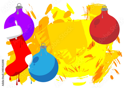Christmas stocking and decoration ball graffiti. Abstract modern street art decoration performed in urban painting style.