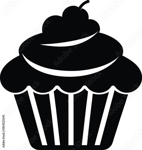 Black silhouette of a cupcake or muffin on white background.eps