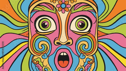 Vibrant Psychedelic Face with Open Mouth.