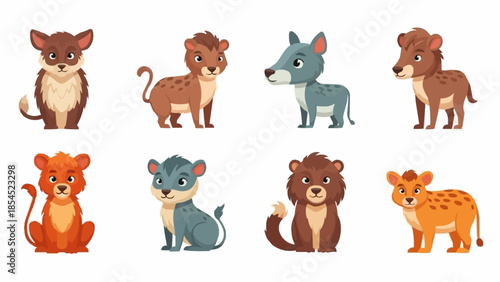 Cartoon Animals Standing on White Background.