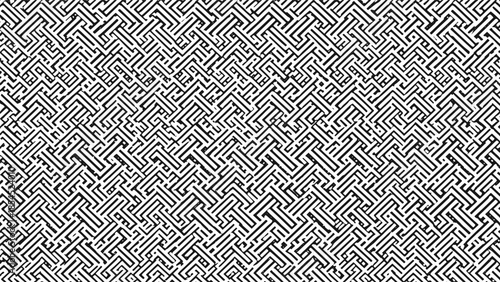 Abstract seamless black and white maze pattern background with intricate geometric lines, modern optical illusion texture for contemporary design projects