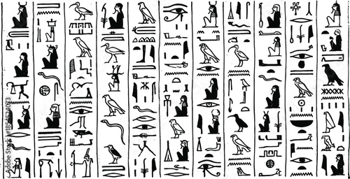 Ancient Egyptian hieroglyphs pattern with symbols gods animals sacred signs decorative archaeology illustration cultural history art background vector