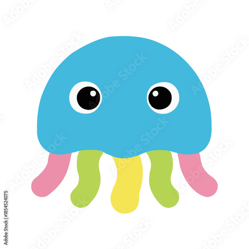 Colorful jellyfish cartoon illustration with friendly eyes for marine life theme and children creative project
