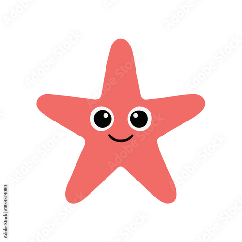 Bright pink starfish cartoon character with happy face for summer beach theme and marine illustration