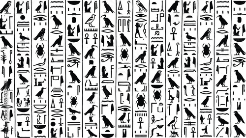 Ancient Egyptian hieroglyphs seamless pattern with sacred symbols birds gods archaeology history decorative cultural art background illustration vector