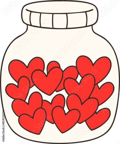 Jar filled with red hearts symbolizes love and affection, perfect for Valentine Day celebrations