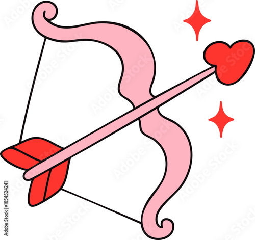Colorful illustration of bow and arrow with heart shaped arrow tip, symbolizing love and romance, perfect for Valentine Day