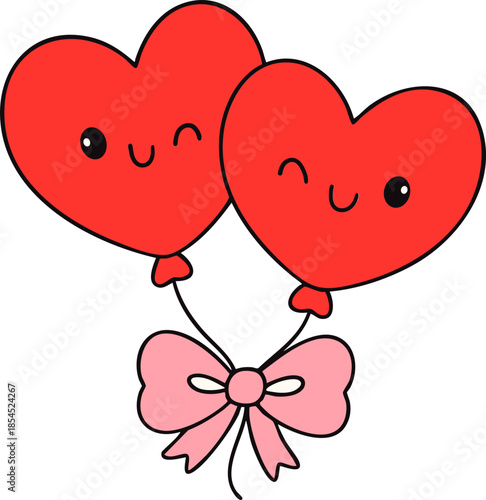 Cute heart shaped balloons with smiling faces and pink bow create joyful atmosphere for celebrations