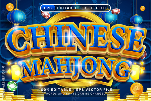 Lunar deposit 3d text effect and editable text effect with lanterns and Chinese ornaments