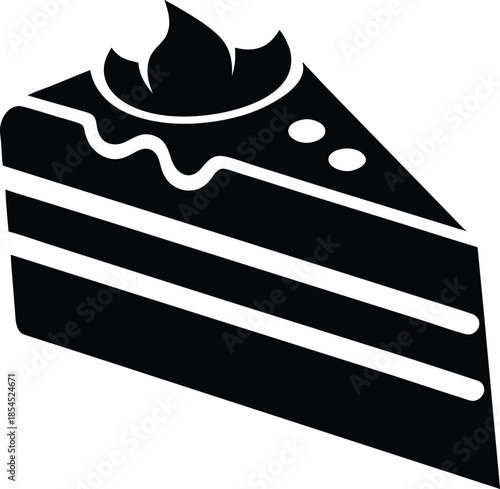 Black silhouette of a slice of cake on a white background.
