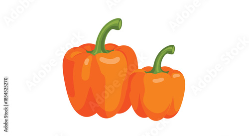 Illustration of two fresh, ripe orange bell peppers, one large and one small, isolated on a plain white background.