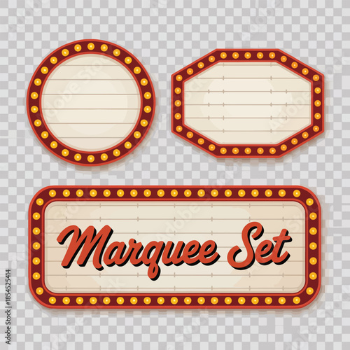 Retro-style illuminated marquee sign set featuring various shapes for vintage advertising