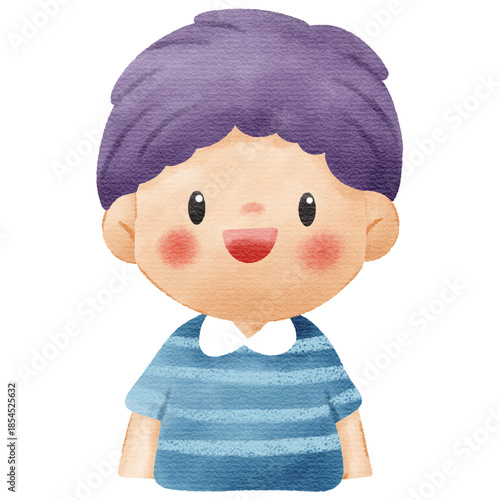 Watercolor Illustration of Cute Smiling Little Boy