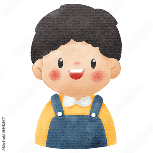 Watercolor Illustration of Cute Smiling Little Boy