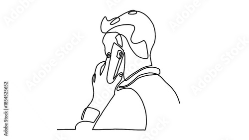 continuous line animation of man talking on mobile phone