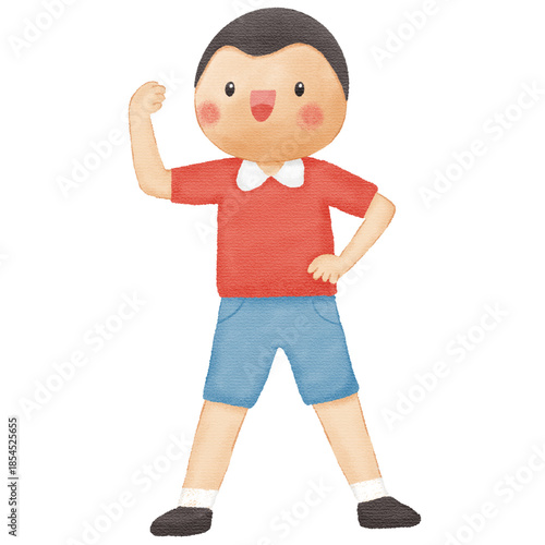 Watercolor Illustration of Happy Smiling School Boy Character in Uniform