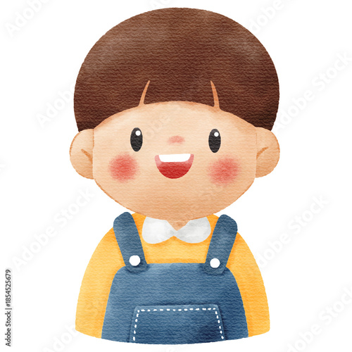 Watercolor Illustration of Cute Smiling Little Boy