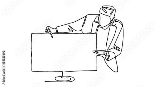 continuous line animation of business presentation during meeting