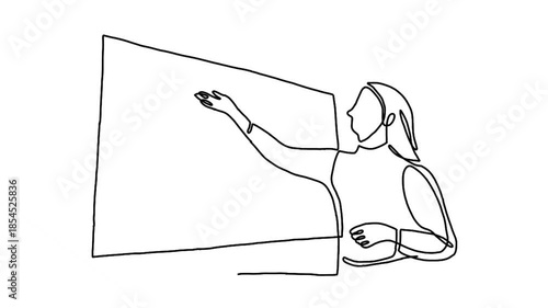 continuous line animation of business presentation during meeting