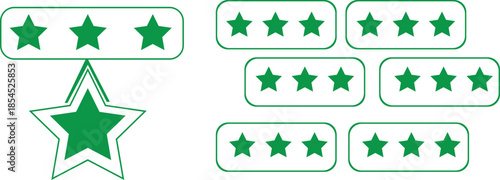 Green star rating icons set isolated on transparent background
