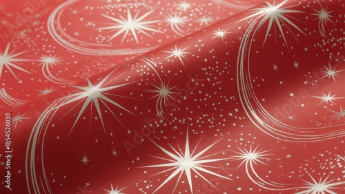 Red festive wrapping paper with silver starburst and dot patterns