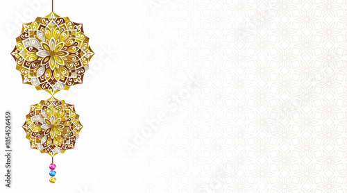 Artistic luxury mandala border Islamic ramadan background banner. Arabic floral wedding invitation card design.