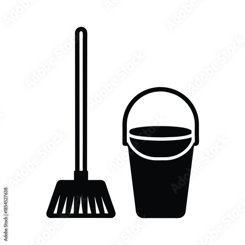 Mop And Bucket Cleaning Icon