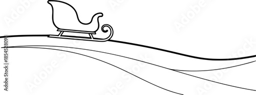 Minimalist black and white sleigh outline on snowy hill
