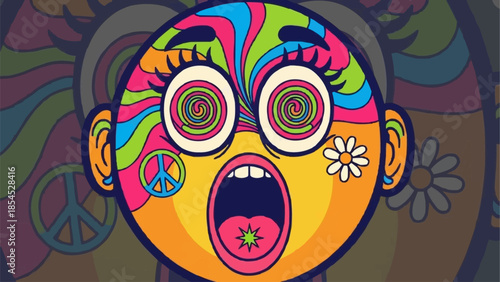 Colorful Cartoon Face with Psychedelic Design.