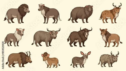 Various Wild Animals Standing Alone.