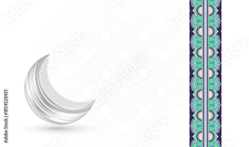 Artistic Colourful border Islamic Ramadan background banner with 3d crescent moon