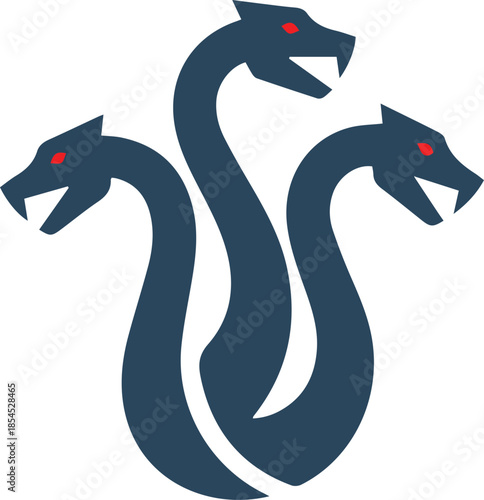 Minimalist Hydra Icon - Simple Multi-Headed Serpent Logo and Modern Geometric Mythical Creature Vector