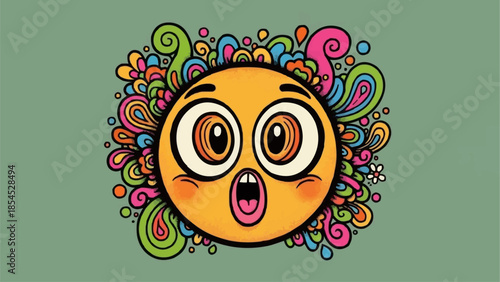 Surprised Cartoon Face with Swirling Patterns.