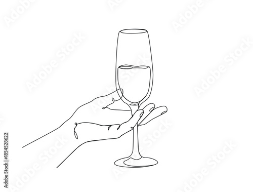 Minimalist Continuous Line Continuous one line drawing of abstract hand holding the wine glass. simple wine glass line art vector illustration.