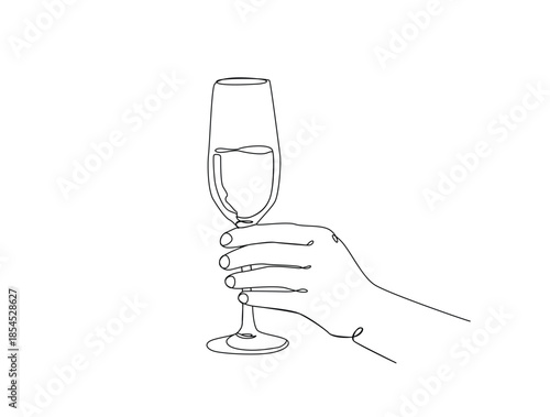 Minimalist Continuous Line Continuous one line drawing of abstract hand holding the wine glass. simple wine glass line art vector illustration.