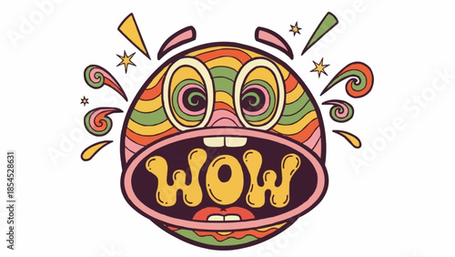 Colorful Cartoon Face with Open Mouth.