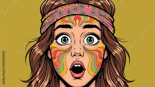 Surprised Woman with Colorful Face Paint.