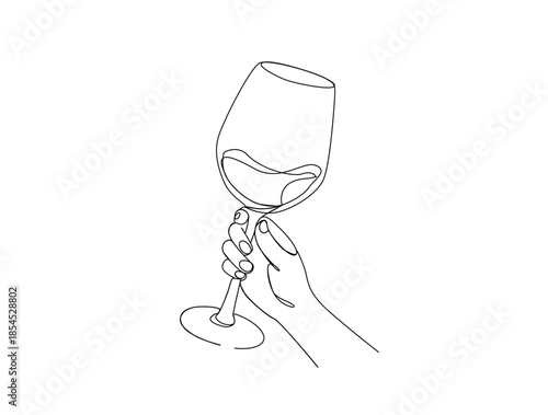 Minimalist Continuous Line Continuous one line drawing of abstract hand holding the wine glass. simple wine glass line art vector illustration.